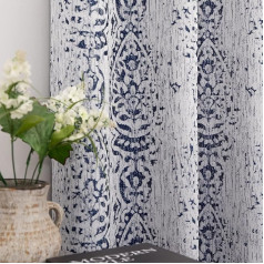 Curtains for Living Room 84 Inch Long 2 Piece Set Eyelet Damask Medallion Print Textured Grey Cream White Jacquard 50% Blackout Blackout Window Curtain for Bedroom