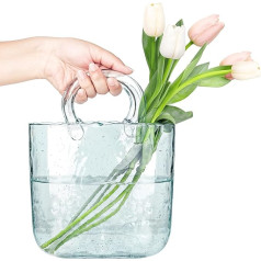 Decorative Vase Pocket Shape Glass - Handblown Light Blue Handbag for Flowers, Potpourri, Small Fish, Sweets - Unique Bag with Water Bubble Aesthetics - Modern Handbag