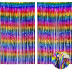 2 Pieces Rainbow Foil Fringe Glitter Curtain, Metallic Tinsel Door Curtains, Shimmering Backdrop for Birthday, Wedding, Prom, Festival, Holiday Decorations