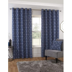 Sundour Kelso Geometric Eyelet Curtains Fully Lined Navy 90