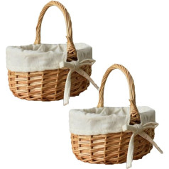 Pack of 2 Easter Baskets with Handle, Easter Basket, Children's Flower Girl Basket, Braided Basket, Gift, Small Easter Nest, Children's Storage, Small Wedding Scatter Baskets for Party, Festival