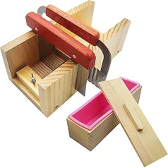 Soap Cutter Set, DIY Soap Making Silicone Mould Set, Silicone Mould Set with Wavy and Straight Cutter, Stainless Steel, Rectangular Silicone Soap Mould with Wooden Box with Lid