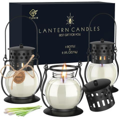 Citronella Candles, 3 Pieces Outdoor Citronella Candles Outdoor in Glass Lemon Candle Natural Soy Wax Retro Decor - Perfect for Camping, Barbecue, Picnics, Garden, Bedroom