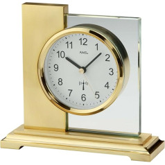 AMS radio table clock, wood, gold, 17 cm x 16 cm x 6 cm