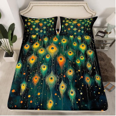 Loussiesd Peacock Fitted Sheet 140 x 200 cm for Girls Boys Children Peacock Feathers Design Bed Sheet Set Room Decoration Elegant Bird Fitted Sheet Set
