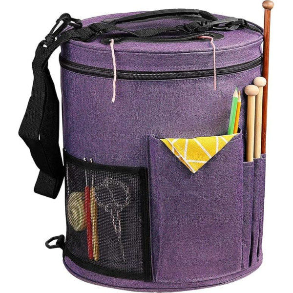 SumDirect Knitting Bag, Yarn Organiser, Carry Bag, Portable Storage Bag for Yarns, Carrying Projects, Knitting Needles, Crochet Hooks, Manuals and Other Accessories, Purple, Modern