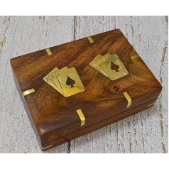 Playing Cards Holder, Handmade Wooden Card Storage Box with Brass Inlay Design, Anniversary Birthday Gifts 