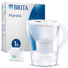 BRITA Marella Water Filter Jug White (2.4 L) Includes 1 x Maxtra Pro All-in-1 Cartridge - Filter Reduces Limescale, Chlorine, Lead, Copper & Taste-Disturbing Substances in the Water/Jug Fits in Fridge