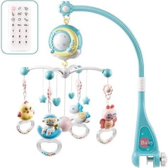 Newborn Baby Cradle with Music Remote Projector Stars Rattle 360° Rotating Multifunctional Mobile (Blue)