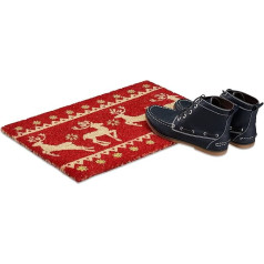 Relaxdays Christmas Coir Doormat, HxWxD: 1.5 x 60 x 40 cm, Reindeer, Stars, Glitter, Coconut Fibres, Rubber, Multicolour, 40 x 60 x 1.5 cm