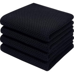 Homaxy 100% Cotton Waffle Weave Tea Towels, Ultra Soft Absorbent Quick Dry Cleaning Cloth, 33 x 71 cm, Pack of 4, Black