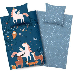 Aminata kids Girls' Unicorn Bed Linen 135 x 200 cm with YKK Zip - Children's Bedding Reversible Set | Unicorn Animal Motif | Horse Unicorn Rainbow Forest Animals