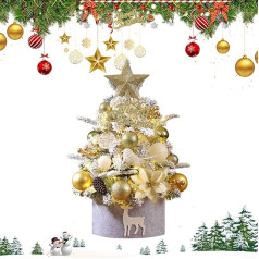 45 cm Mini Christmas Tree with Lighting, Mini LED Christmas Tree, Artificial Christmas Tree, Small Christmas Tree with Lighting, DIY Creative Christmas Decorations for Table, Office (Gold)