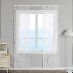 Sliding Curtains, Voile Panel Curtains, Set of 2, Sliding Curtains, Living Room Curtains with Velcro Tape, Transparent Curtain, Burnout White, W x H 57 x 145 cm, Pack of 2