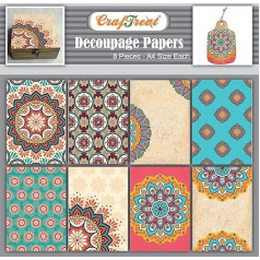 Decoupage Paper for Furniture and Crafts - Mandala Decoupage Paper (A4 Paper) 8 Sheets - Rice Paper Decoupage - Vintage - Decopatch Paper - Scrapbooking Paper