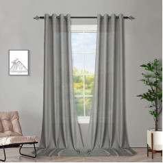 Curtains Grey Transparent Linen Look Curtains with Eyelets for Living Room Bedroom Set of 2 225 x 140 cm