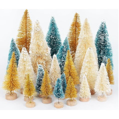 FOGAWA Mini Christmas Tree, Miniature Christmas Tree, Artificial Sisal, Snow Frost, Bottle Brush, Christmas Trees, Mini Pine with Wooden Base, for Christmas, Party, Home, Table Decoration,