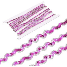 sourcing map 4,5 Meter Nähen Pailletten Borte 1cm Pailletten Zopf Perlen Spitze Trim Streifen Pailletten Band für Handwerk Verzierungen DIY Nähen Kostüm Silber Rose