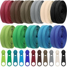 Mardatt 121 Pieces 11 Colours Nylon Coil Sewing Zippers Assorted Kit with Zipper Sliders and Zippers Stops, 33 Yards Nylon Coil Zippers, #3 Nylon Coil Zipper Sliders Heads for DIY Sewing Crafts