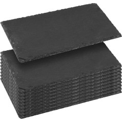 Pack of 10 25 x 12 cm Slate Plates, Rectangular, Serving Plate, Black Slate Table Coasters, Slate Plates for Buffet, Serving, Decoration