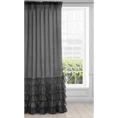 Eurofirany Dolly Gothic Curtain, Smooth Valance with Ruffles, Transparent Curtain, Ruffle Tape, 1 Piece, Transparent, Elegant, High Quality, Glamour, Bedroom, Living Room, 140 x 250 cm, Black