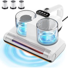 Mite Vacuum Cleaner for Mattresses Mite Vacuum Cleaner 16 Kpa Suction Power 253.7 nm UV-C Light Bed Vacuum Cleaner with 3 HEPA Filters Ultrasonic Heat Brush Roll Technologies White