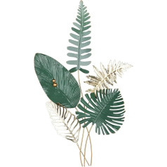 GILDE Decorative Wall Relief Wall Decoration XXL - 3D Metal Picture Leaves Fern - Decoration Living Room - Colours: Green Gold - 54 x 90 cm