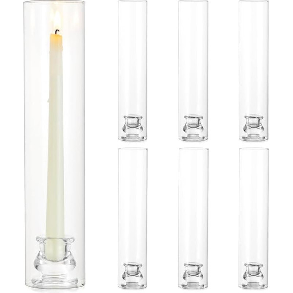 Inweder Glass Cylinder Lantern Candle Holder for Candle Holders: 6 Wedding Candle Holders for Taper Candles Clear Tapered Candle Holder with Windproof Glass Candle Sleeve for Outdoor Party Christmas