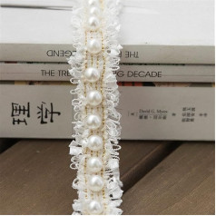 Lace Edge Beaded Ribbon Beaded Sewing Fringe Trim Vintage Applique for Bridal Wedding Wear Decoration 3ft
