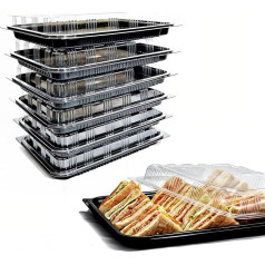 Zumart Sandwich Plates with Lids Reusable Plastic Catering Trays with Lids for Meals, Cakes, Treats and Sandwiches, 33.5 x 24 x 7 cm, Pack of 6