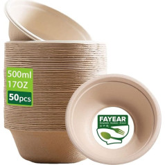 Pack of 50 Disposable Paper Bowls, Biodegradable and Compostable, Eco-Friendly Disposable Bowls, Perfect for Parties and Picnics (482ml)