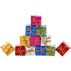 Excelart 72 Pieces Foam Gift Boxes for Christmas Mini Boxes Shiny Ornaments Metal Foil Wrapped Miniature Christmas Tree Indoor Outdoor