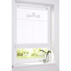 White Cotton Roman Blind with Eyelets Kessy Crown Embroidery Grey Shabby Vintage 80 x 140 cm (W x H)