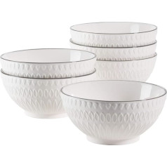 MÄSER Telde Series 931576 Cereal Bowls Set in Catering Quality, 6 Bowls with Pretty Relief Surface, Durable Porcelain, White