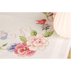 Vervaco Embroidery Kit Tablecloth Embroidery Set Adults Pre-Printed Flowers & Butterflies Embroidery Blankets Pre-Drawn Blanket Embroidery Kit Flat Stitch 80 x 80 cm Creative Gift