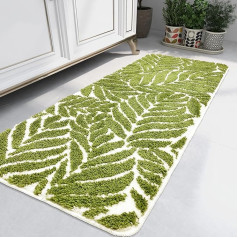 Homantic Bathroom Runner Rug, Soft Large Bath Mat, Green Rug for Bedroom, Bedside Table, Non-Slip Long Mat, Leaves Decor, 24 x 59 Inch