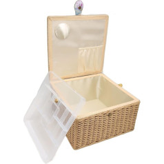 Large Capacity Sewing Basket, Lightweight Portable Sewing Storage Box with Removable Tray, for Home, Travel, Office Organizer for Threads, Scissors, Buttons