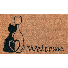 Coco&Coir Natural Coir | Non-Slip | Thick Coir | Premium Quality | Rubber Backed | Eco-Friendly | Indoor | Outdoor | Heavy Duty | Pet Series | Cat Design | Door Mat | 45 x 75 cm (Meow Romance)