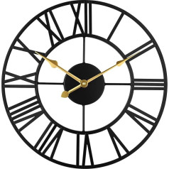 Large Wall Clock for Living Room Decoration - Wall Clock for Kitchen - 40cm Large Decorative Wall Clock - Metal Wall Art - Analog Large Clock for Home Kitchen Office Wall Decoration (Black)