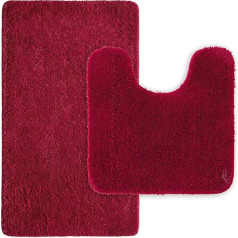MIULEE Bath Mat, Shower Mat, Bath Mat, Hallway, Set of 2, Non-Slip Mat, Rugs, Bathroom Rug, Washable, Absorbent for Bathroom, Living Room, 50 x 80 cm and 50 x 50 cm with Cut-Out, Red