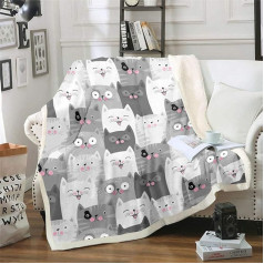 Cat Blankets and Throws for Kids, Boys and Girls, Cartoon Cat Print, Cute Animal Pattern, Fleece Blanket, Soft Microfiber Throw, Blanket for Chair, Office, Double Blanket, 60 x 79 Inch