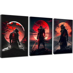 VTRXEG Japanese Samurai Pictures, Red Samurai Portrait Art Prints Poster Set, Modern Living Room, Bedroom Decoration Poster Without Frame (3 x 50 x 70 cm, Samurai-2)