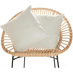 Sancarlos - Set of 2 Natural Stripe Aqua 100% Cotton Cushion Covers for Living Room Bedroom Patio 45 x 45 cm