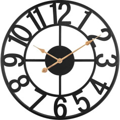 Large Wall Clock, European Industrial Vintage Clock for Living Room Decor, Silent Non Ticking Metal Wall Clock, Hanging Analog Clock for Kitchen, Bedroom, Office, Garden - Black, 33.5