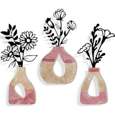3 x Black Metal Flowers Wall Art, Flowers Wall Decoration, Plant Wall Decoration, Flowers Home Decoration for Patio, Balcony, Bathroom