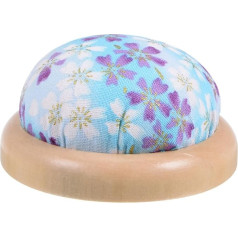sourcing map Japanese Style Round Blue Wooden Base Pin Cushion