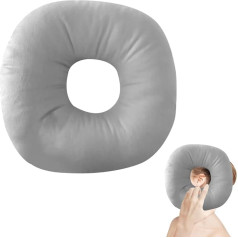 Ear Piercing Pillow, 10 Inch Donut Pillow for Ear Piercing, Pillow with Hole for Ear Protection, O Shaped Pillow for Side Sleepers, CNH Relieves Ear Pain (Grey)