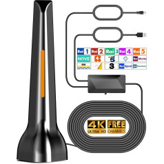 DVBT2 Antenna, This digital indoor antenna for smart TVs is equipped for reception of 4K and 1080P channels, a strong magnetic base and offers 360° HD reception.
