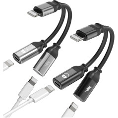 iPhone Dual Lightning Jack Headphone Charger Splitter 2 in 1 (2-Pack) Apple MFi Certified Audio Adapter Charging Cable Headphone AUX Dongle Cable for 14 13 12 11 Pro Max Mini X 7 8Plus Xr Xs iPad
