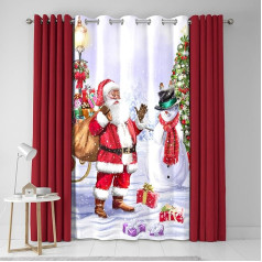 Traditional Christmas Curtain W 55 x L 84 (138 x 214 cm) - Eyelet - Santa Curtain for Christmas - Christmas Curtain/Snowman Curtain for Bedroom/Living Room -